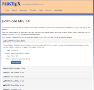 Download page of MikTeX